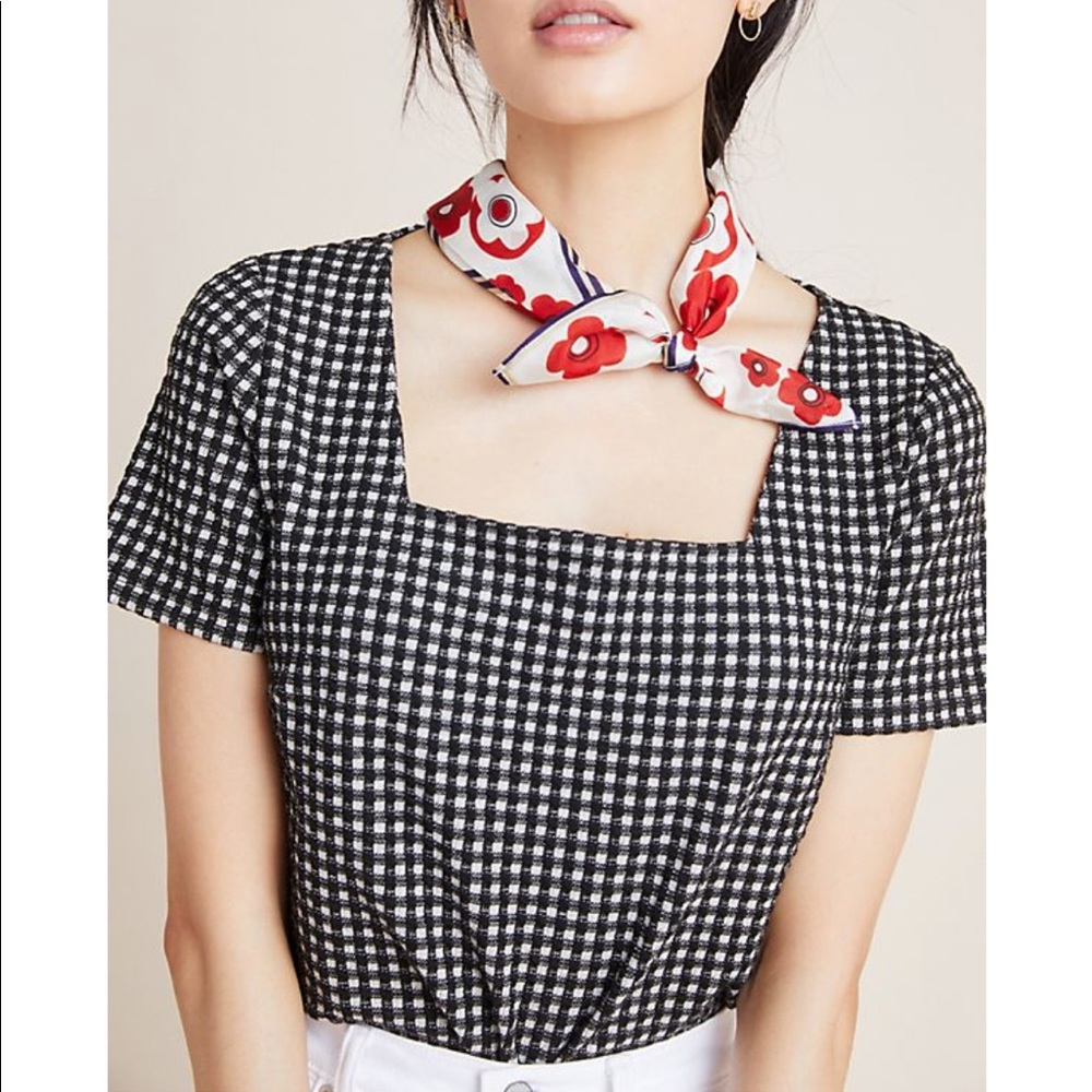 Blue Tassel Anthropologie gingham knit top xs